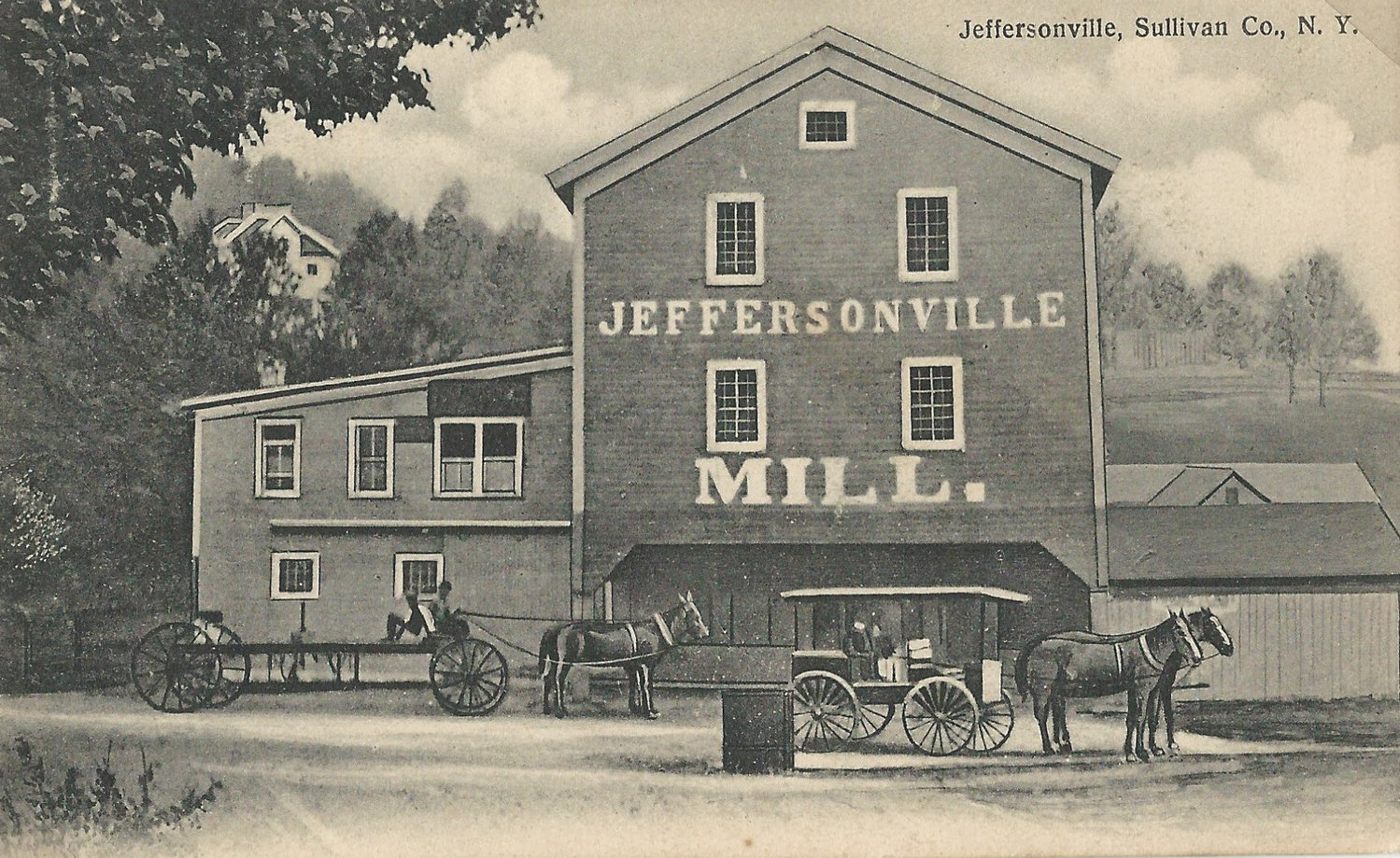 Mill fire loss exceeded $12,000: 

The Jeffersonville Mill was destroyed by fire in 1912, stilling the operation of a business that had been owned by William Bollenbach for 16 years. While the Decades item of 110 years ago states that a man named Seibert had built the mill which burned, Callicoon historian Charles S. Hick later wrote in the Sullivan County Record that there were two mills operating in the late 1860s in Jeffersonville. Henry Seibert’s mill was passed on to Fred Scheidell, and it was demolished sometime before 1942. The report in 1912 indicated that this mill was owned by Sheriff Tuttle and Rudolph Bury initially. The mill had its longest, most successful run under Mr. Bollenbach, who learned milling from his father in Germany. This image is from the postcard collection at the Sullivan County Historical Society in Hurleyville. For information call (845) 434-8044 or email info@scnyhistory.org.