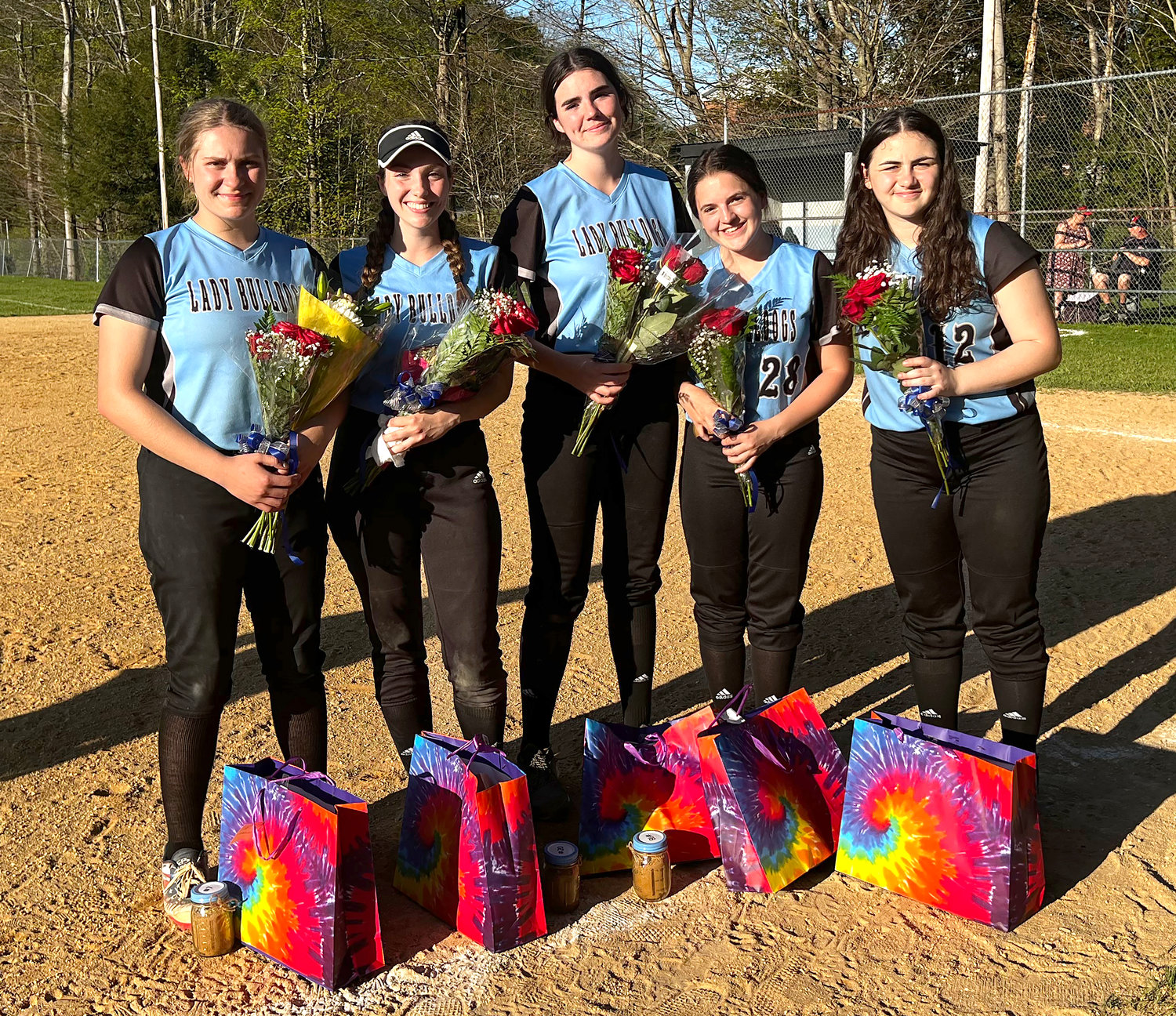 Sullivan West seniors were honored after the game. Pictured (left to right) Riley Ernst, Taylor Brustman, Taylor Wall, Brielle Arnott and Mia Nunnari.