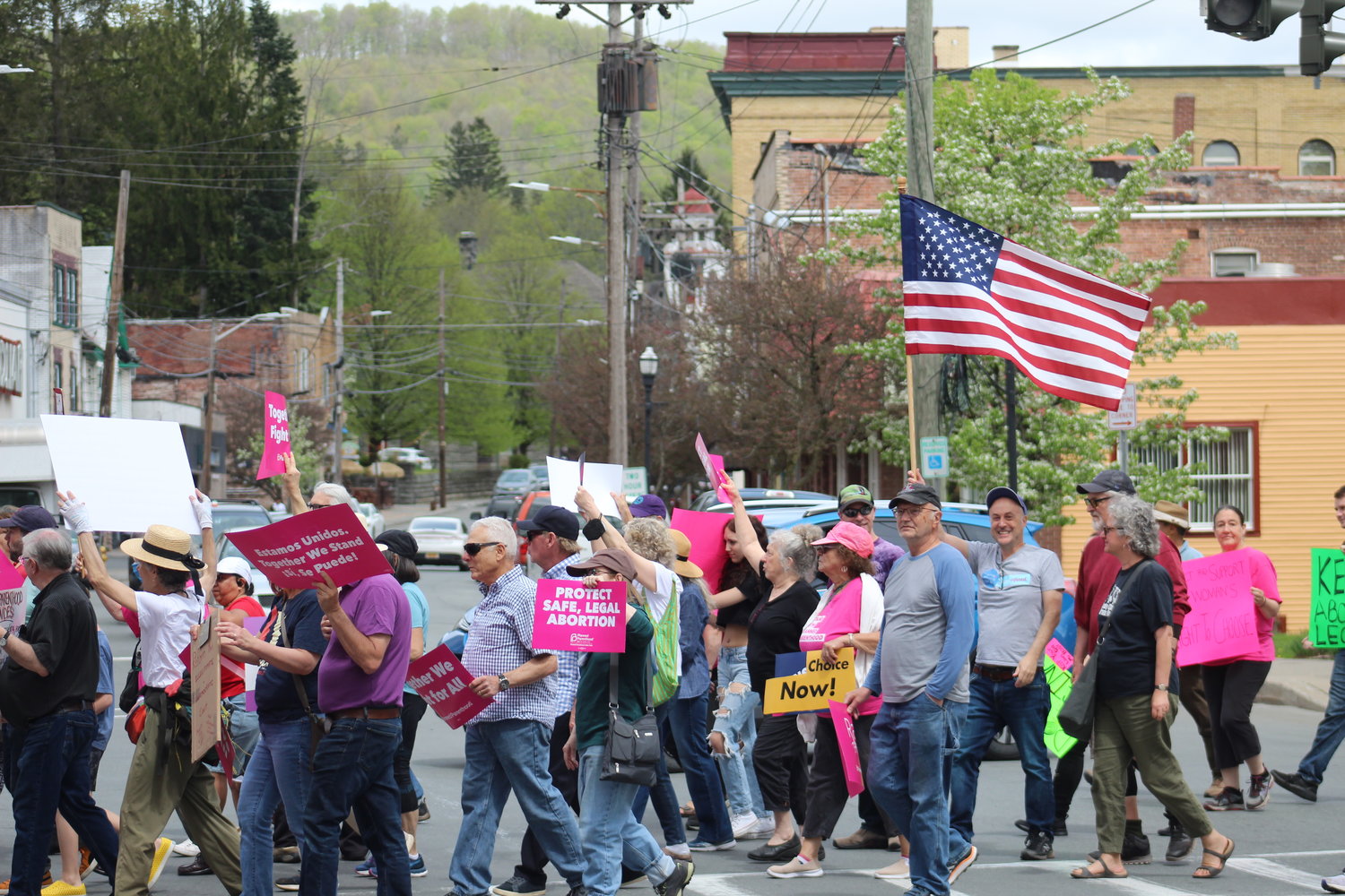 Demonstrators marched in Liberty on Saturday in support of Roe V. Wade.