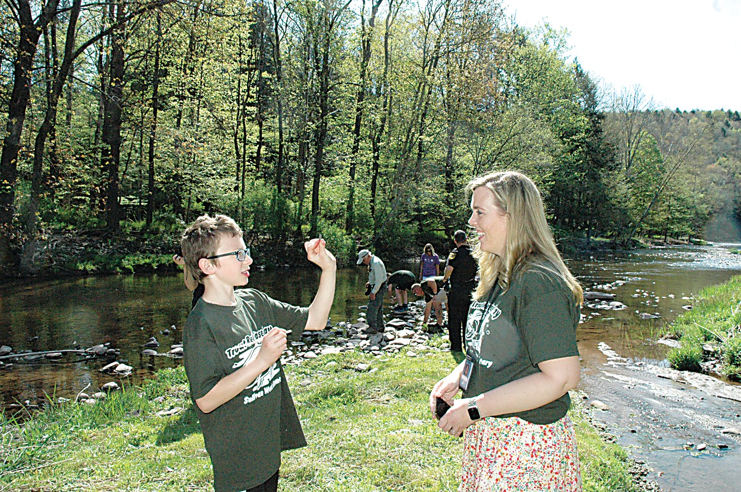 Dr. Kathleen Bressler with a Sullivan West student at the district’s recent Trout Release Day.