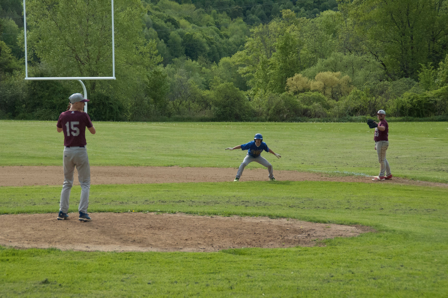 Livingston Manor’s crafty lefty, Nathan Bowers, picked off a few unsuspecting runners at first base.