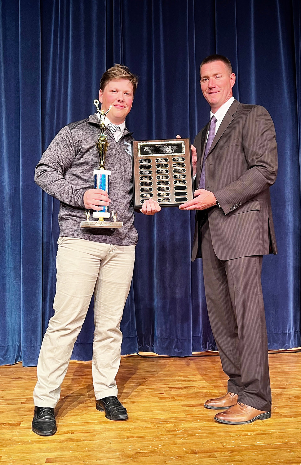 Gavin Hauschild was the Male Milt Gaebel Award winner. He is pictured with Athletic Director David Eggleton.