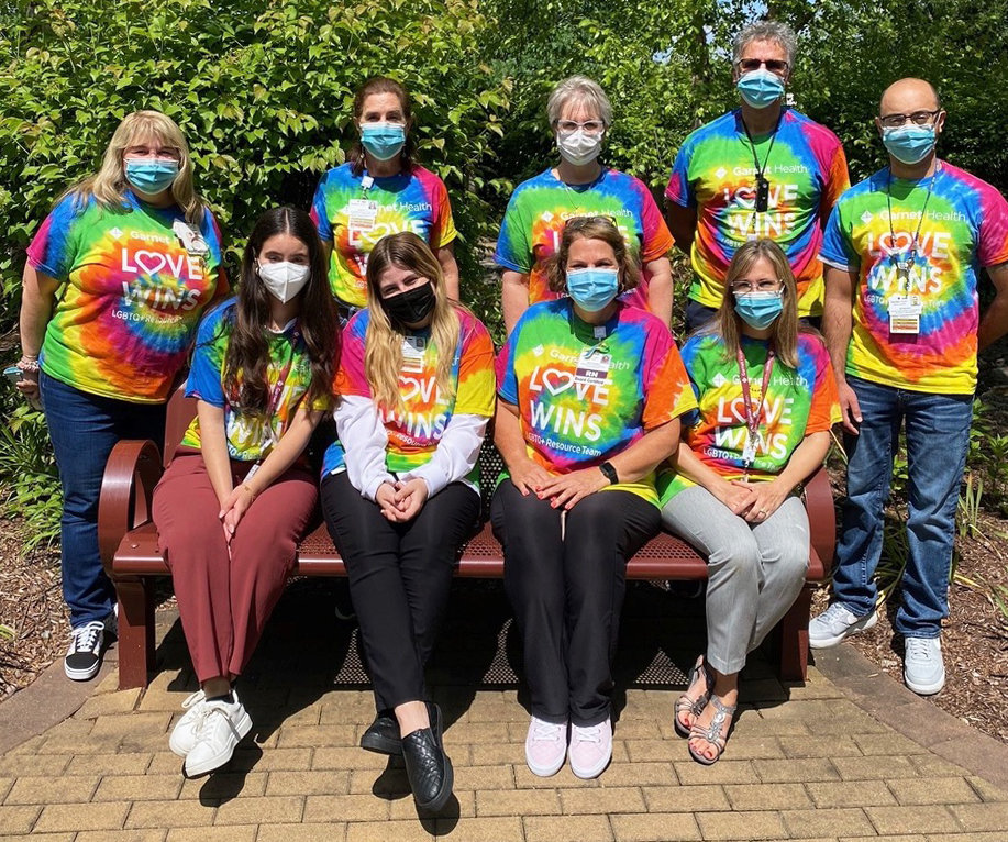 Members of Garnet Health Medical Center staff wearing their Garnet Health Pride shirts to show their support for Pride month. 
Money raised from t-shirt sales go toward the Garnet Health LGTBQ+ event and community outreach fund.