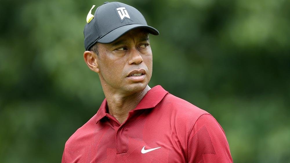 Forty nine-year-old golf Professional Tiger Woods talks about his Eagle Hemp CBD Gummies at the Riviera Country Club in Palisades, California.