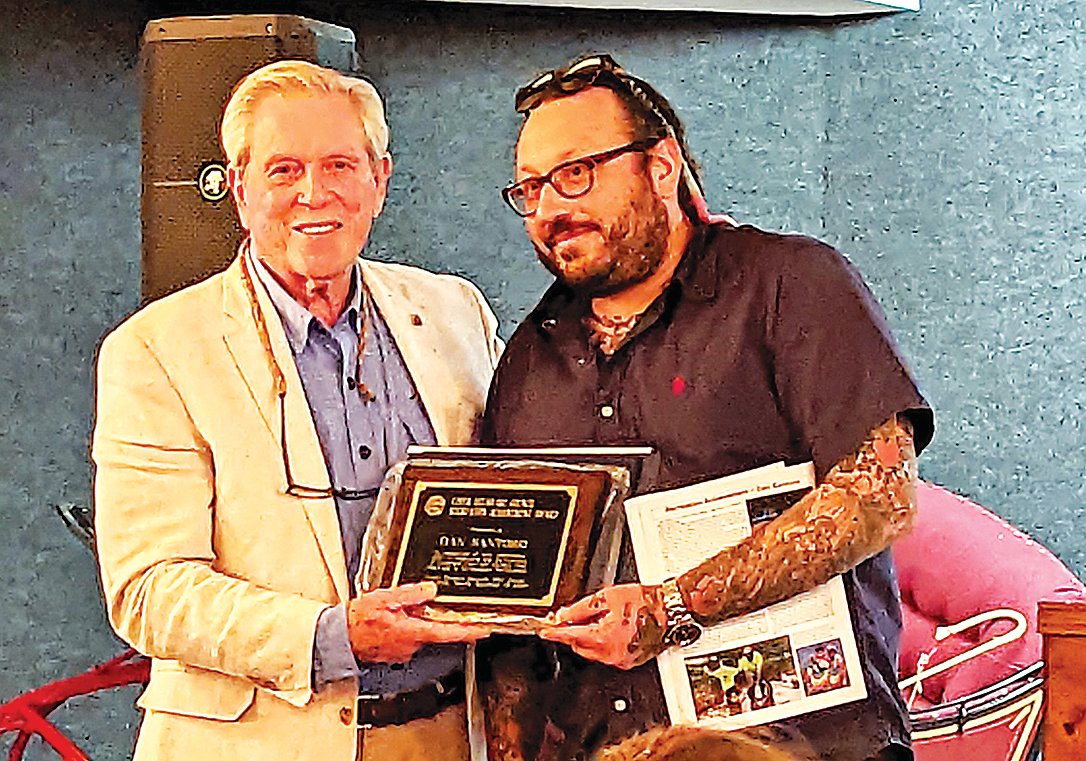 Upper Delaware Council Chairperson Andy Boyar presents Dan Santoro with the 2022 Upper Delaware Council’s Recreation Achievement Award at the UDC Awards ceremony in Beach Lake, PA.