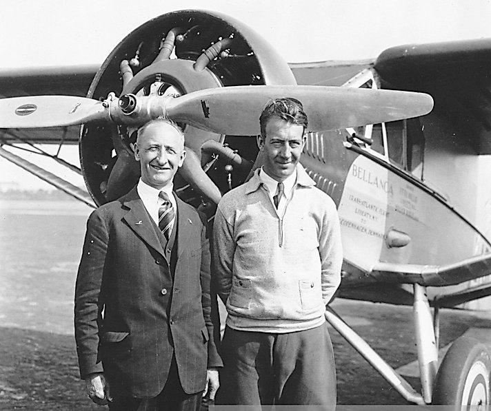 Hillig, at left, and aviator friend Holger Hoiriis made a cross-Atlantic flight on June 24, 1931, leaving from the local golf course on Route 52. The plane was able to attain a top speed of 132 miles per hour, touching down in Newfoundland and proceeding to Germany and Denmark.