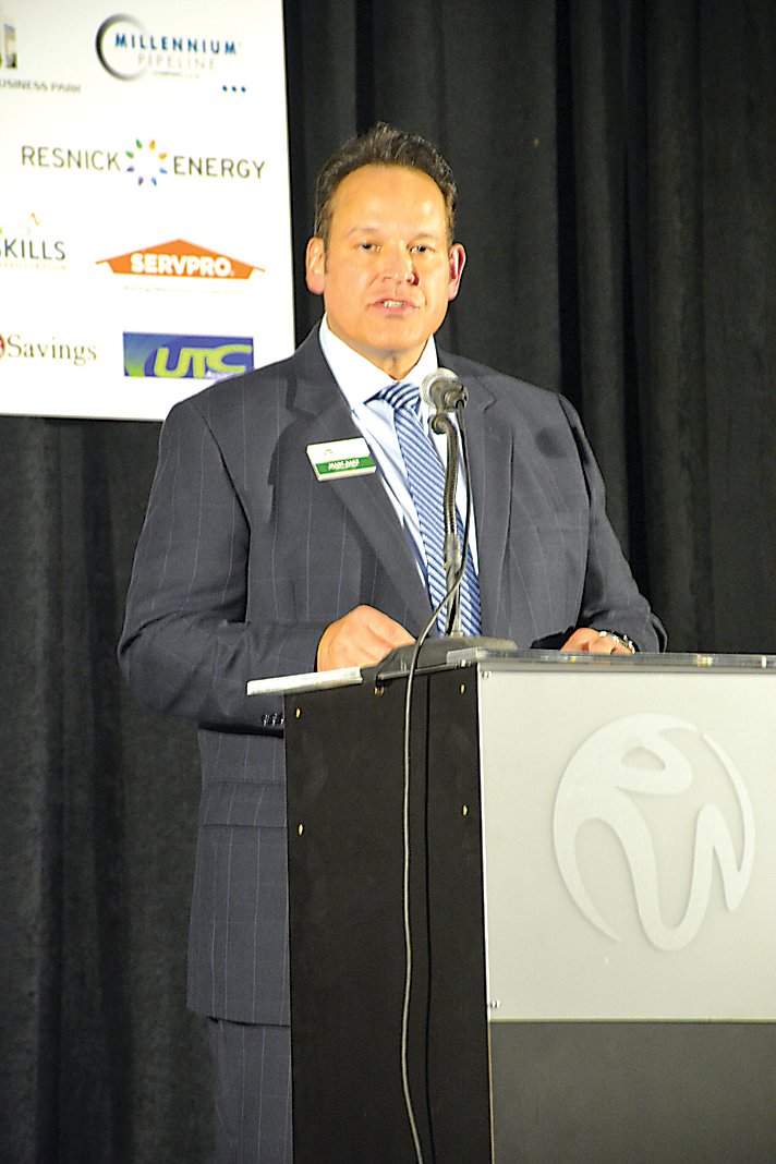 Sullivan County Partnership for Economic Development President/CEO Marc Baez addresses the crowd at Thursday’s annual meeting and awards at Resorts World Catskills.