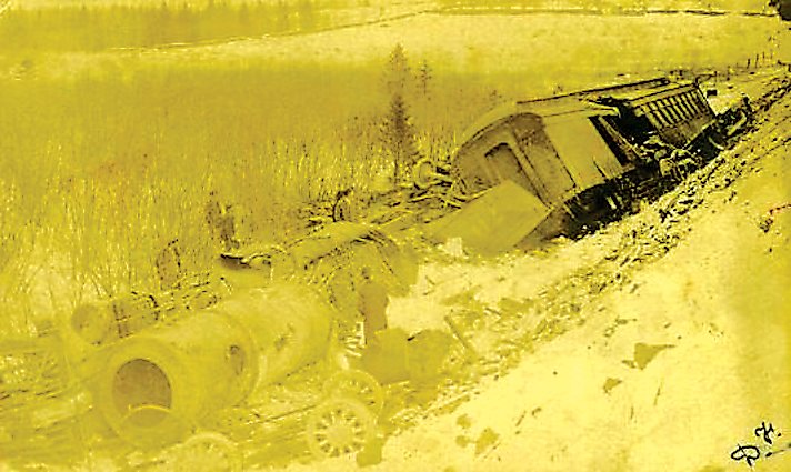 Part of the wreckage of the O&W passenger train that exploded near Hurleyville on February 13, 1907. 
