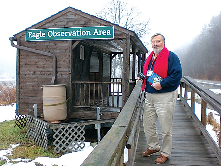 Delaware Highlands Conservancy volunteer Joel Murphy at an Eagle Observation Area along the Upper Delaware River.