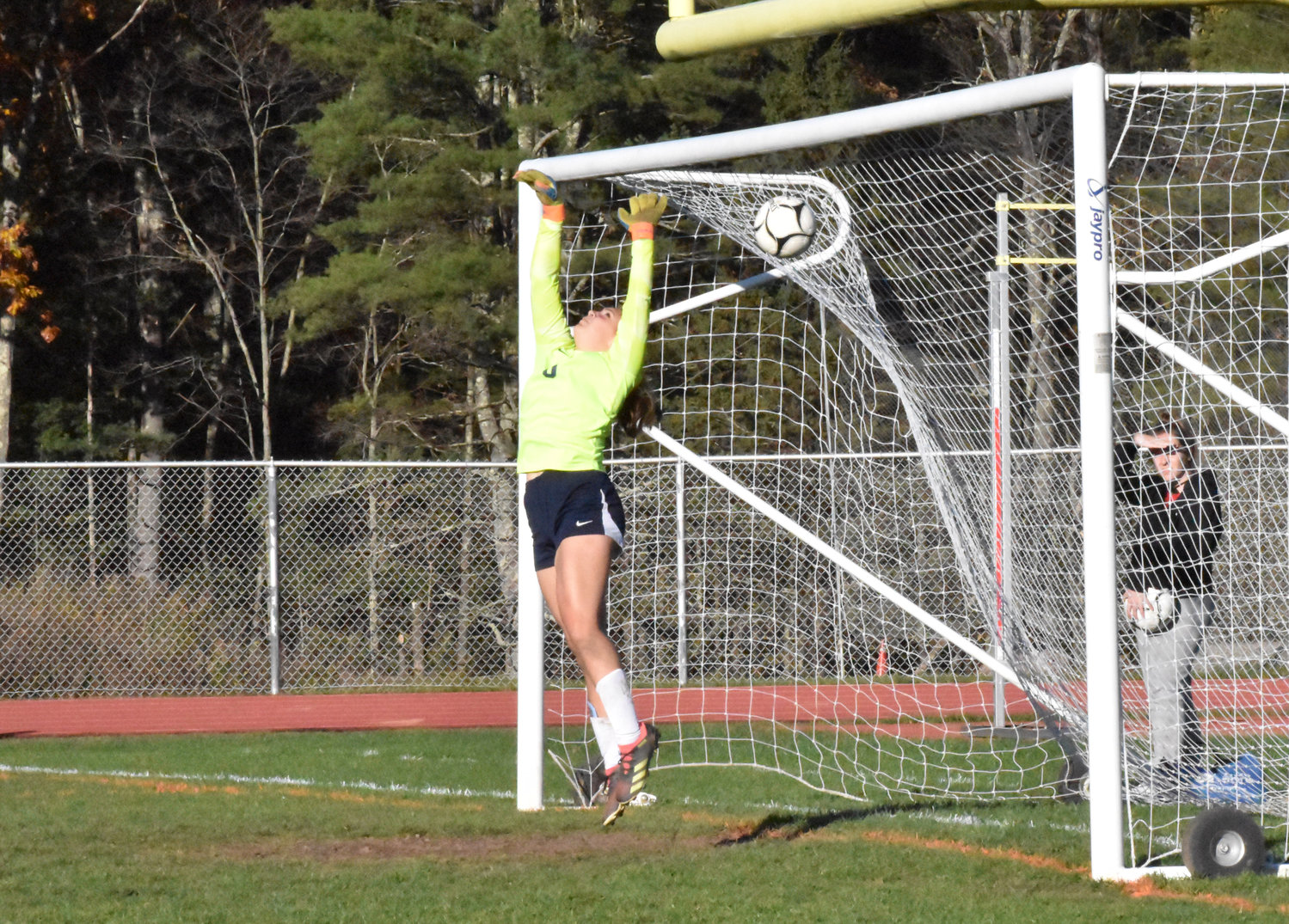Kendall McGregor’s direct kick lofted perfectly to the top of the net for her second goal of the game in the 6-2 sectional win over Burke Catholic.