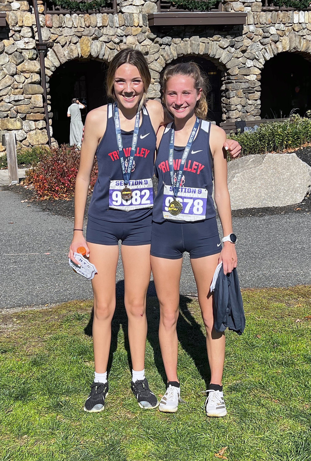 Tri-Valley girls state contenders Brynn Poley and Section IX Champion Anna Furman are all smiles after the race.