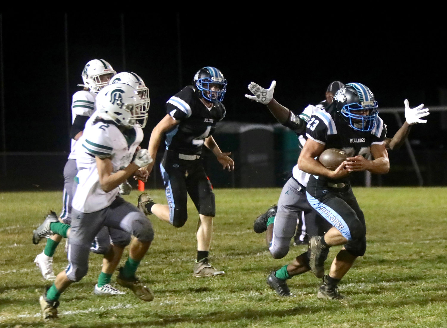Rally Cruz breaks free for a long run that helped set up Sullivan West’s first TD scored by Andrew Hubert.