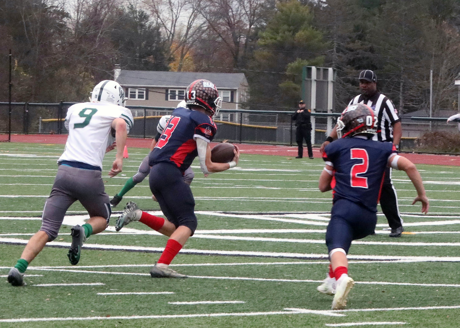 Senior linebacker Talan Scanna intercepts a Dan Collins fourth down pass in one of the key defensive plays evinced by the Bears.
