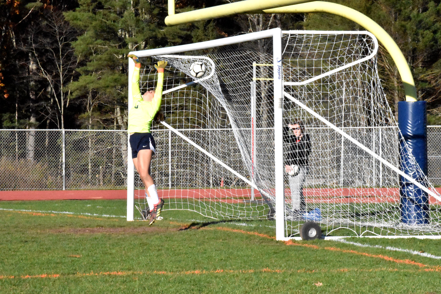 Even without speeding past defenders, Kendall was able to score for the Lady Bears. She buried this shot past Burke’s goalie in their 6-2 playoff win.