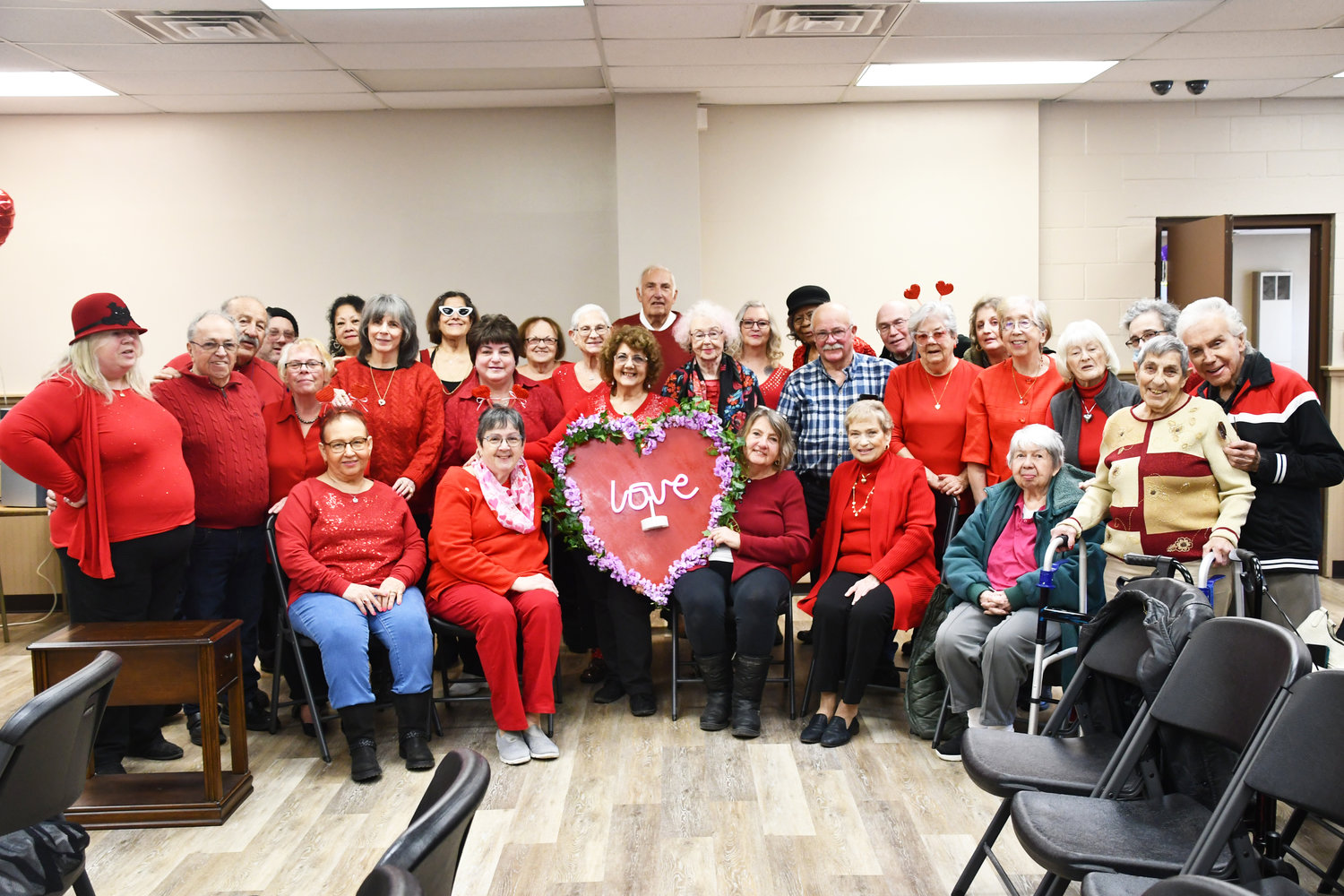 All attendees gather at the South Fallsburg Seniors Valentine’s Day celebration.
