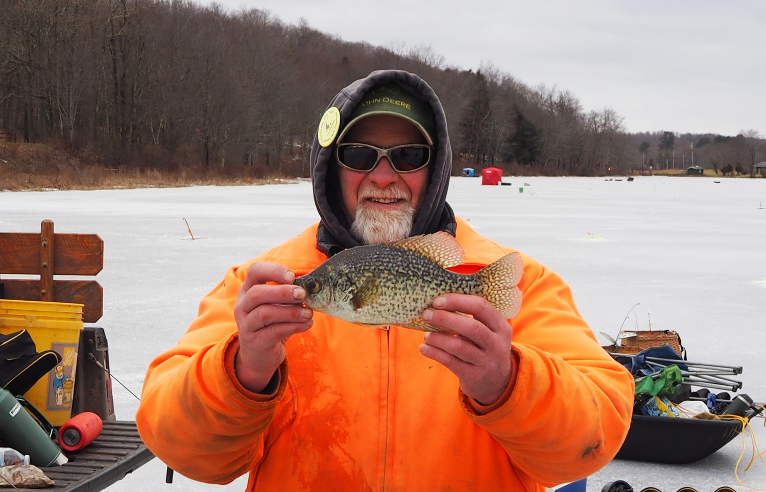 Bobby DeGraw reels in a nice crappie.