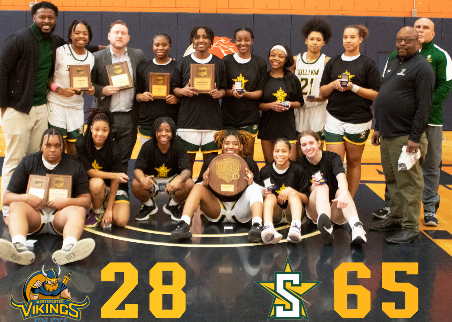 SUNY Sullivan’s Women’s team comes together with their awards.