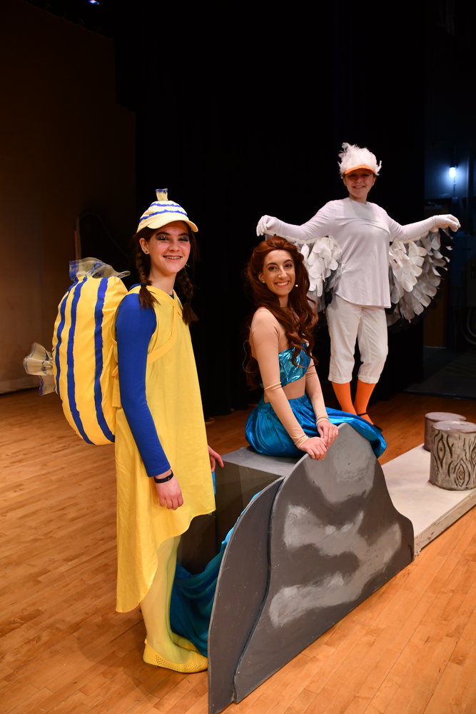 From the left are Flounder played by Isabelle Passante, Ariel played by Angela Cordischi and Scuttle played by Alexa Rogers.