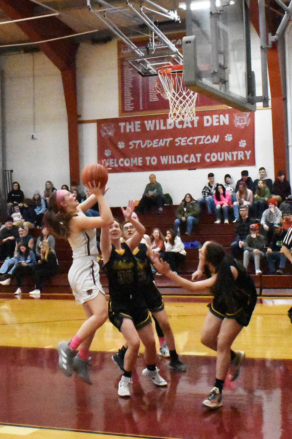 Mackenzie Carlson attacks the basket on a 1-on-3 fast break to score against Eldred.