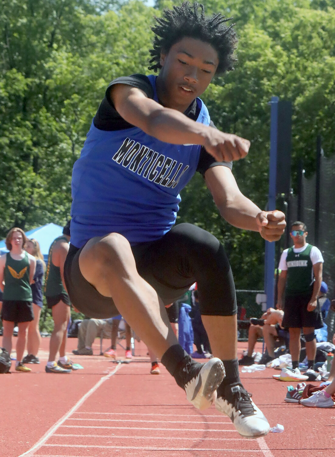 Monticello freshman Quenten Liciaga wins the high jump in the pentathlon. He also won the 110 hurdles and the long jump but finished seventh overall. He was the defending Class B champion from a year ago.