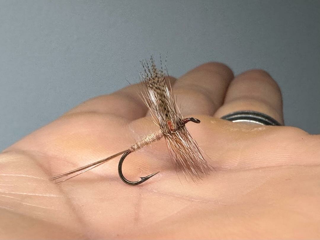 A traditional March Brown dry fly tied by Seth Cavarretta at the CFFCM.