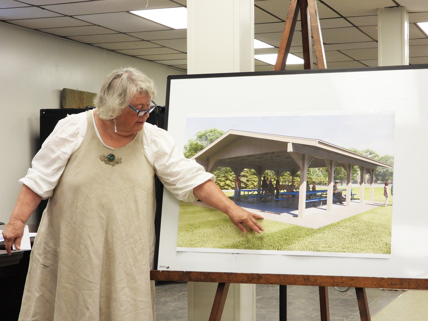 Town of Tusten Deputy Supervisor Jane Luchsinger informed the public on the alterations to the pavilion plan at the recessed Town Board meeting on August 25, with new renditions of the updated design of the structure