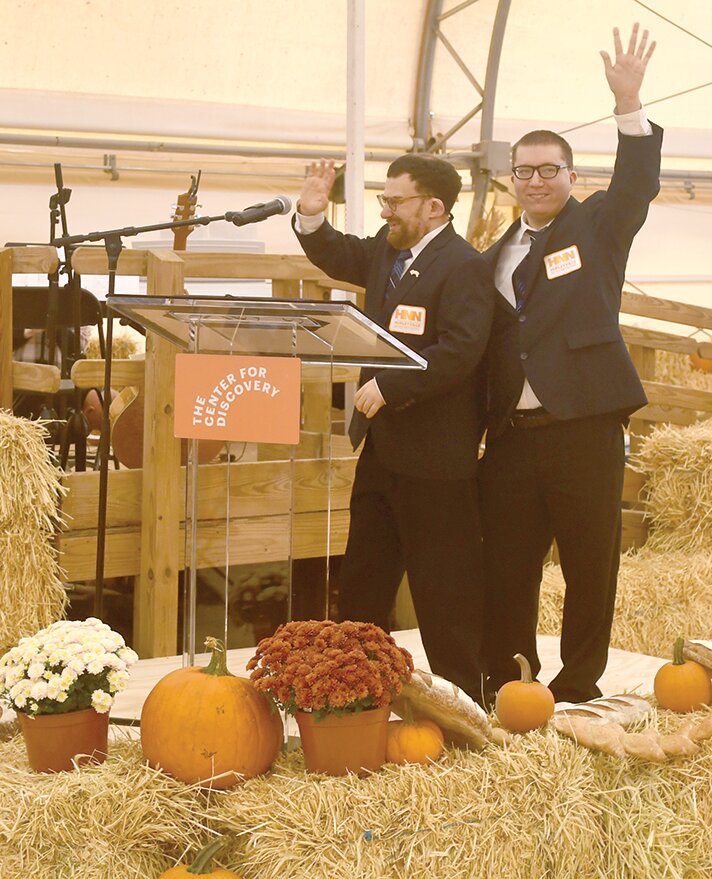 Emcees for the event were Tommy Abelson, left,  and John Simon, who warmed up the crowd for the award presenters.