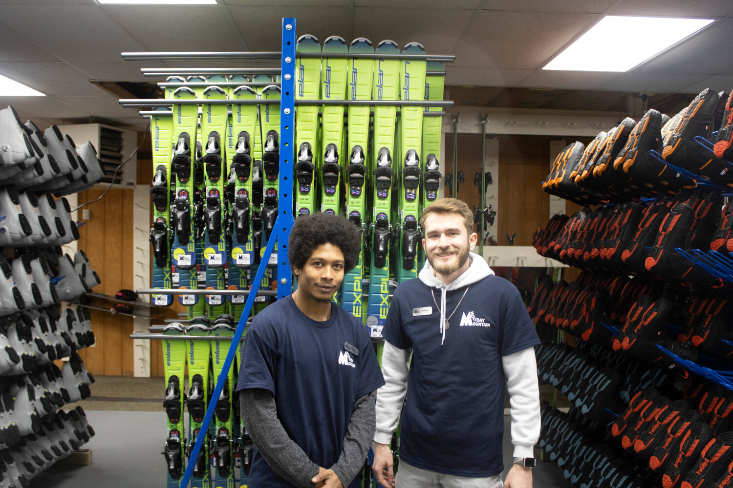 Evan Gandulla, left, and Andrew Fredell manning the rental shop, which has gotten all new equipment this year.
