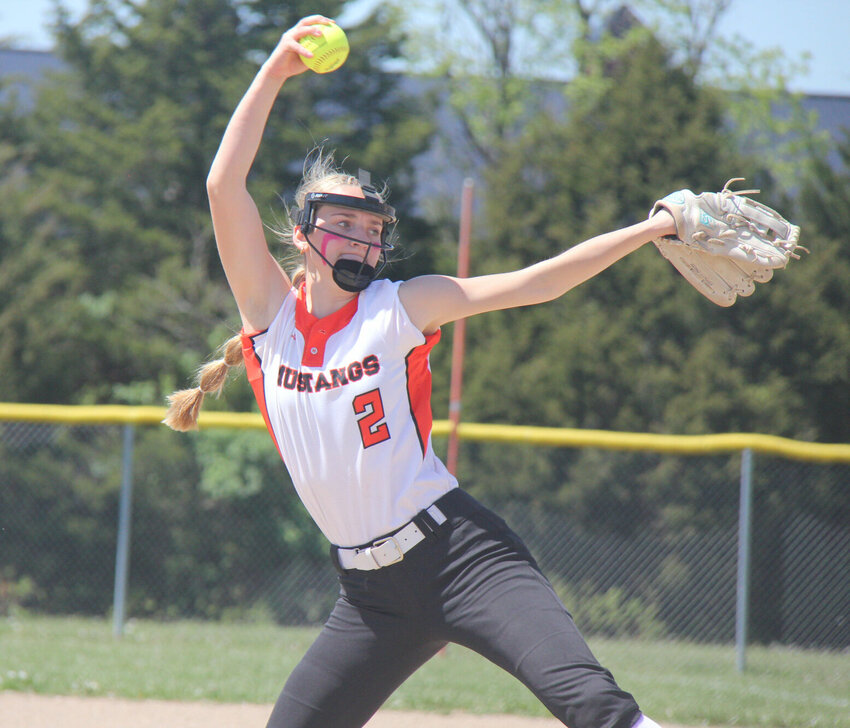 Northwest senior Valerie Meyer pitches the ball during the Kaysinger Conference Softball Tournament championship game Saturday. Meyer pitched four innings and struck out five batters while going two for three at the plate with three RBIs Tuesday in the Mustangs’ 16-1 win over Lincoln.


File photo by Jack Denebeim | Democrat