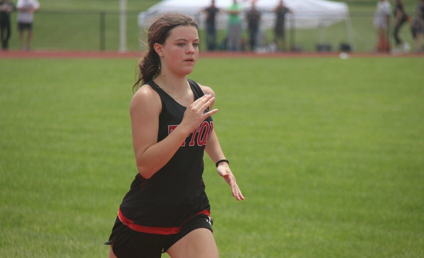 Tipton freshman Nina Allison runs during the girls 400m dash at the Class 2 District 7 Track and Field Meet in Cole Camp Saturday, May 4. Allison was the district champion in the 100m, 200m and 400m dash.


Photo by Jack Denebeim | Democrat