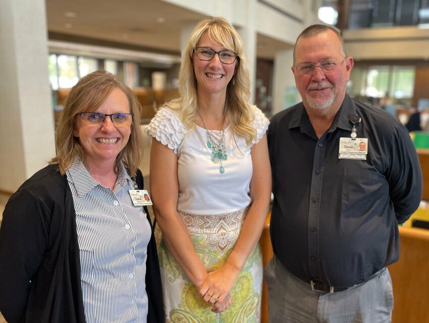 Bothwell Regional Health Center Director of Patient Financial Services Diana O'Connor, Central Bank Senior Vice President of Business Development/Marketing Erica Petersen and Bothwell Chief Financial Officer Steve Davis celebrated a ten year partnership with no interest loans for Bothwell patients on Wednesday, Sept. 18. 


Photo by Chris Howell | Democrat