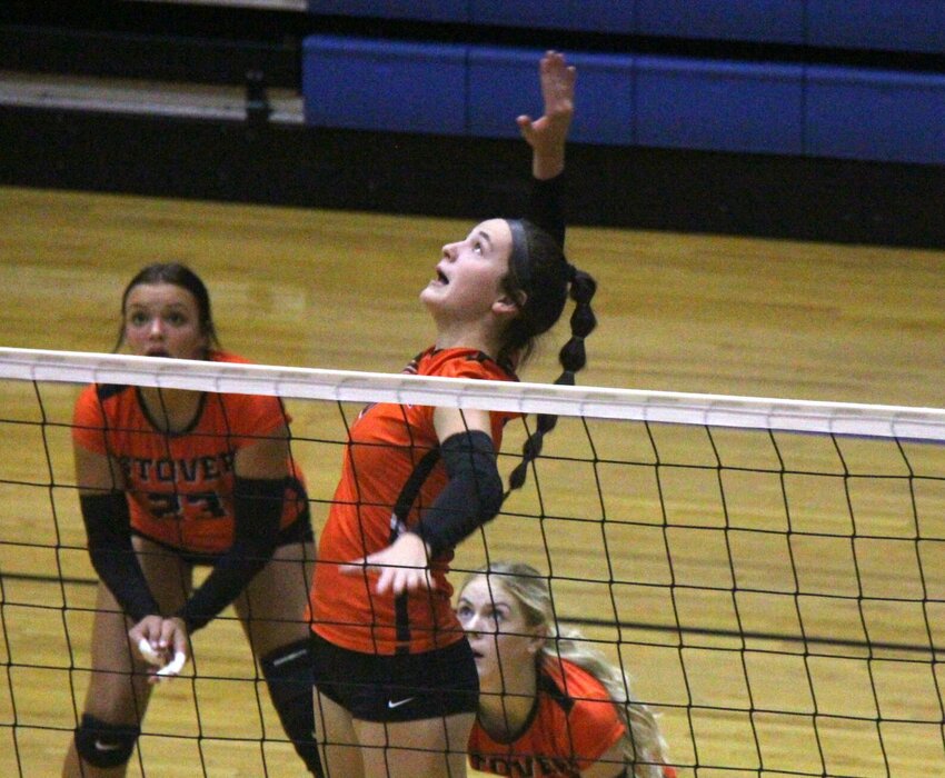 Stover senior Ashlyn Pinzke leaps up for a kill in the opening pool play games of the Kaysinger Conference Tournament on Oct. 10.


File photo by Jack Denebeim | Democrat