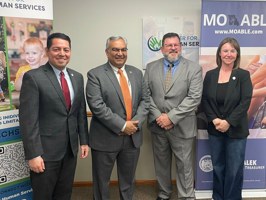 Pettis County Eastern Commissioner Israel Baeza, Missouri State Treasurer Vivek Malek, Center for Human Services CEO David Kramer  and Pettis County Treasurer Kim Lyne gathered Wednesday, April 16, at the Center for Human Resources to raise awareness of the MO ABLE savings program.