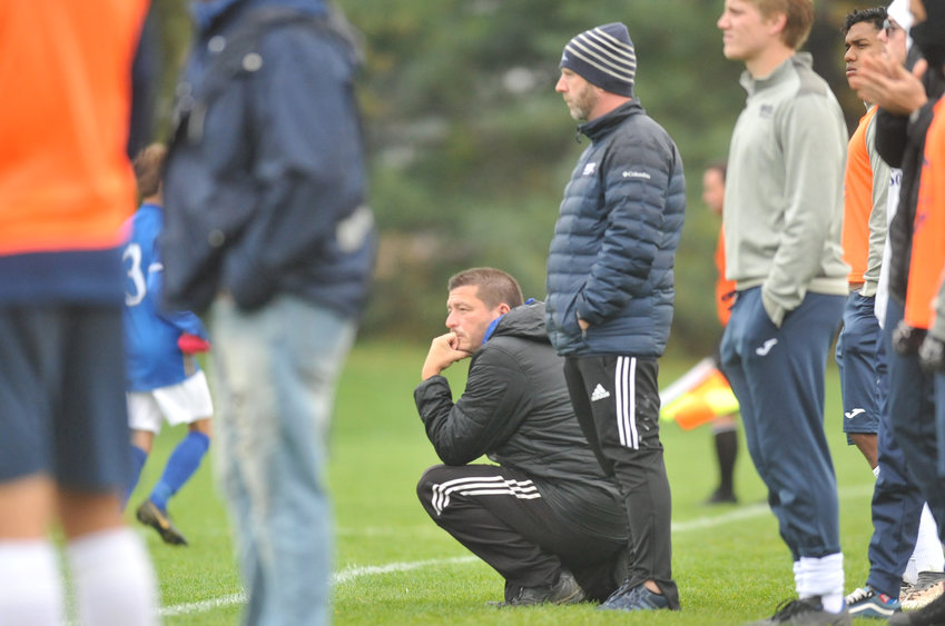 State Fair Community College soccer head coach Jaime Beltran watches an Oct. 28, 2019, match from the sideline in Sedalia.