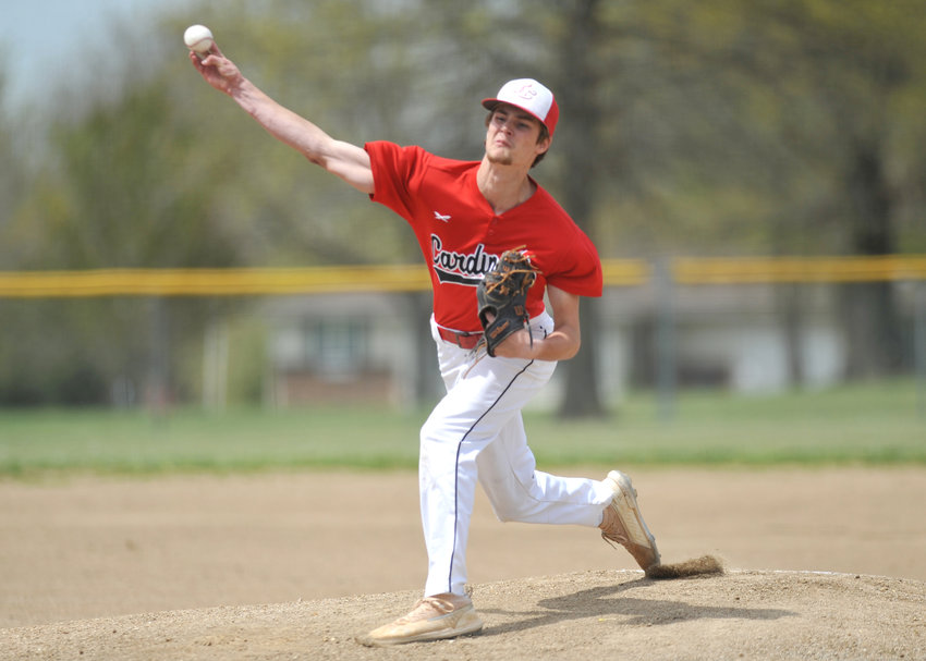 Tipton senior Conner Wolf delivers a pitch Monday during a 19-4 victory over Sacred Heart during the Kaysinger Conference Tournament in Lincoln.