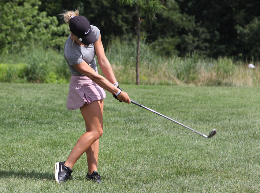 Smith-Cotton&rsquo;s Kiser Pannier chips Thursday during the Missouri Women's Amateur &amp; Mid-Amateur Championship at Mules National Golf Club in Warrensburg.