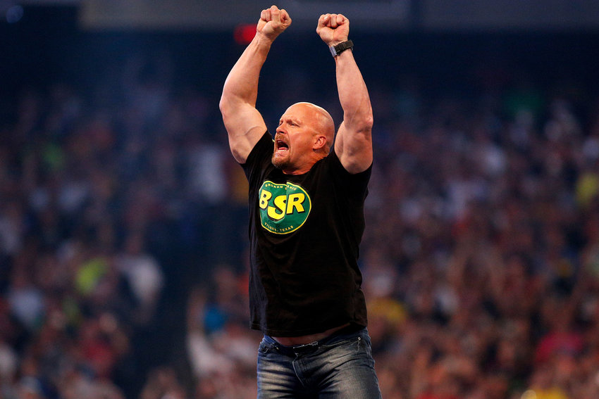 &quot;Stone Cold&quot; Steve Austin is seen during Wrestlemania XXX at the Mercedes-Benz Super Dome in New Orleans on Sunday, April 6, 2014. Austin returned to action for the first time in nearly 20 years Saturday at Wrestlemania 38.