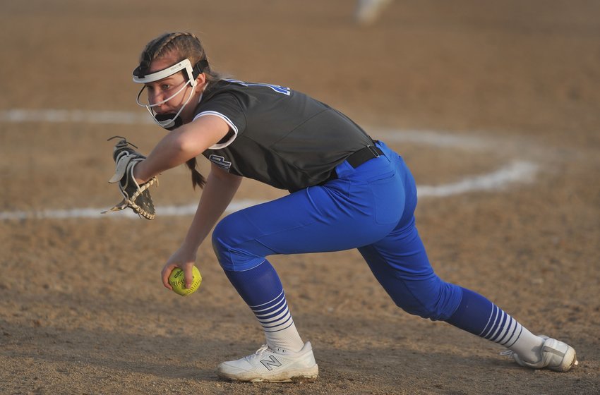 Cole Camp's Ashley Campbell fields a ball before rushing to first base in the Kaysinger Conference Softball Tournament Championship on April 9. The Lady Bluebirds open the postseason against Butler on Saturday.