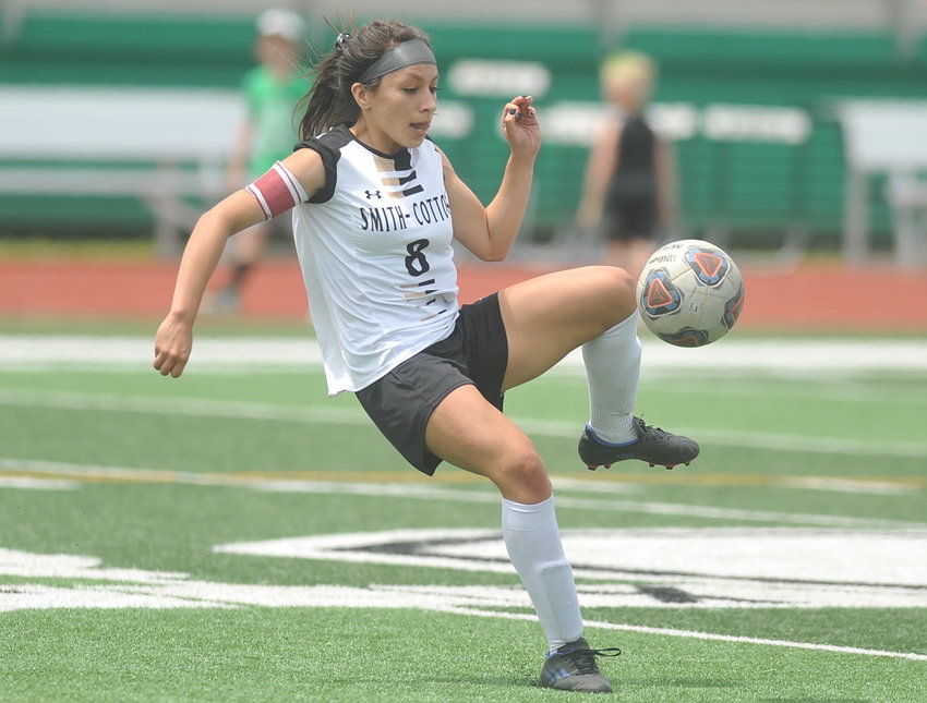 Smith-Cotton senior Adamaris Ramirez uses a touch to settle the ball in the second half of Saturday&rsquo;s quarterfinal match at Smithville.