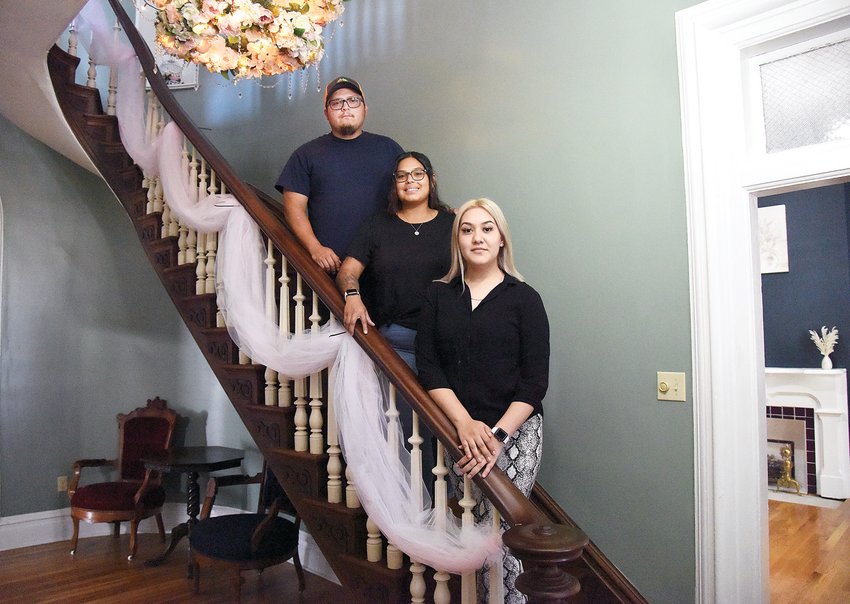 Magno and Jennifer Aguilar, ages 33 and 31, owners of Georgetown Country View Estate Bed and Breakfast, stand with Manager Jenniffer Tienda on Wednesday. The Aguilars will host a Sedalia Area Chamber of Commerce ribbon cutting at 9 a.m. Saturday along with an open house from 9 a.m. to noon.