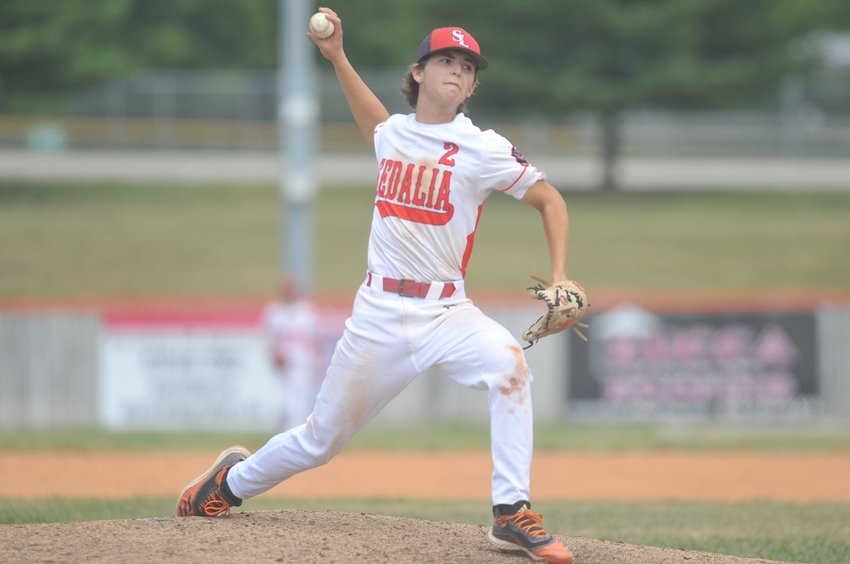 Sedalia Post 642 AUX&rsquo;s Josh Hagle throws in the Zone 2 title game on July 17 in Blue Springs. Hagle provided sound pitching in the team&rsquo;s efforts to win a state championship over the weekend in Washington.