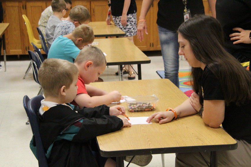 Parkview Elementary students sit together in Janice Hargrave&rsquo;s art room on Tuesday morning. Students in the elementary schools in Sedalia School District 200 participated in fun activities on their first day of school.