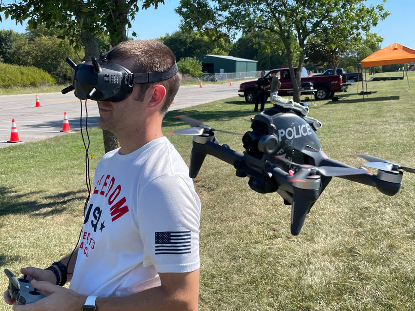 Sgt. Mike Elwood of the Sedalia Police Department Drone Unit practices flying Tuesday at Clover Dell Park. The drone used in the rescue Monday, not this drone, has advanced thermal imaging, which made the speedy rescue possible.