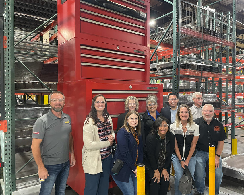 Plant Manager Brett Fox, left, offers a tour of the Stanley Black and Decker plant in Sedalia as part of the 2022 Sedalia Showcase hosted by Economic Development Sedalia-Pettis County.
