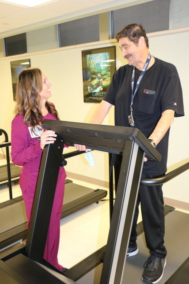 Kathy Woolery, left, is a registered nurse and Certified Diabetes Care and Education Specialist in Bothwell Regional Health Center&rsquo;s Cardiac and Pulmonary Rehabilitation program. Woolery has supported Sedalian Kelly Anspaugh since he joined the program after receiving a battery-operated heart pump in 2017 and again after a heart and kidney transplant in 2022.
