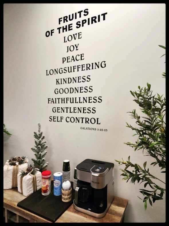 Galatians 5:22-23 is displayed on the wall in Sedalia Wholesalers LLC, which explains the fruits of the spirit and what the business owners want to do for customers. Sedalia Wholesalers is located at 1400 S. Limit Ave. Unit 9C, behind west Woods.