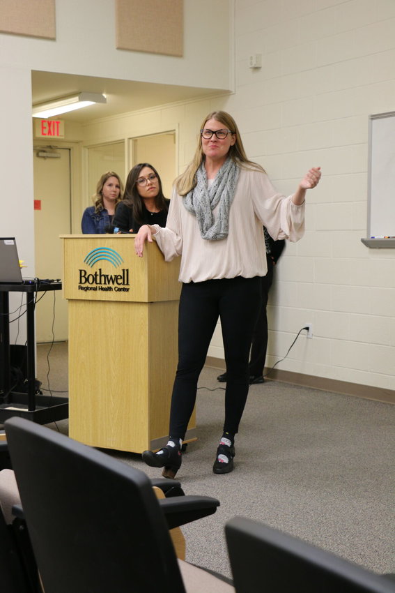 Dr. Robynne Lute, licensed psychologist, front; Carolyn Gibson, doctoral psychology intern, middle; and Sarah Price, Bothwell TLC Pediatrics nurse practitioner, back, shared information about the role of behavioral health consultants embedded in primary care at the Bothwell Foundation&rsquo;s Community Relations seminar last fall.
