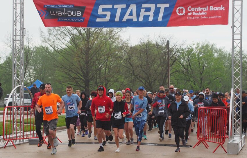 Lub Dub runners leave the starting line just after 8 a.m. Saturday, April 30, 2022, at Bothwell Regional Health Center.