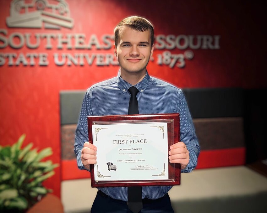 State Fair Community College Digital Media Communications student Dawson Propst received a first-place award from the Missouri Broadcast Educators Association in April.   Photo courtesy of State Fair Community College