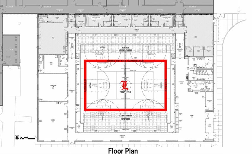A floor plan illustrates the high school gymnasium, as well as classrooms that will be included as part of the new facility being constructed in Lincoln.   PhotoCredit: Photo courtesy of Lincoln R-2 School District